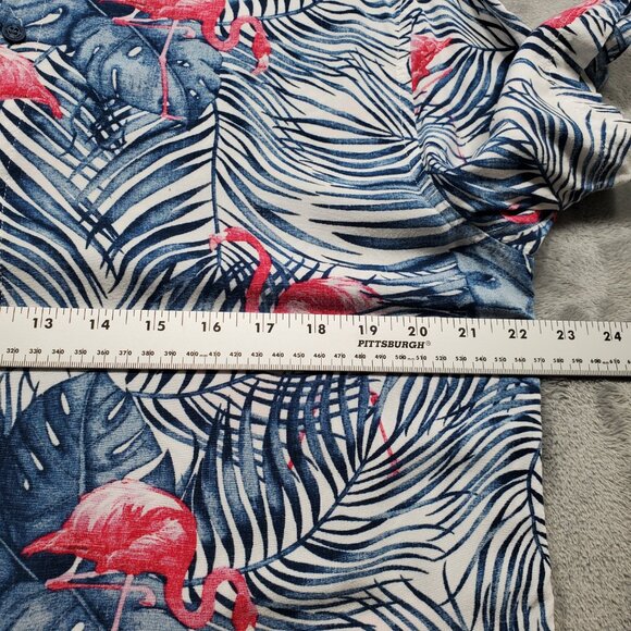 Ron Jon Surf Shop Hawaiian Tropical Shirt w Pink Flamingos Blue Flowers Men Sz L - Picture 8 of 9